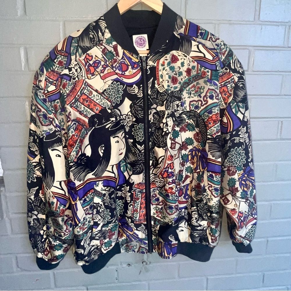 Saks Fifth Ave Silk Oversized Japanese-Inspired Bomber Jacket MINT COND S